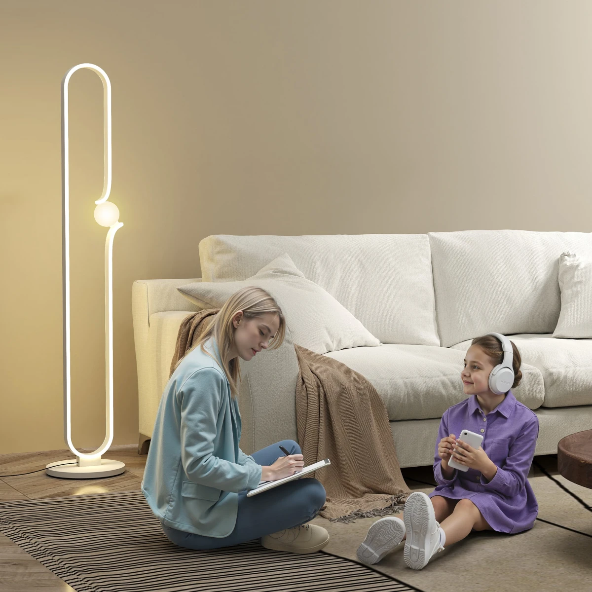 HOMCOM HOMCOM Dimmable LED Floor Lamp with Glass Shade for Cozy Living Rooms - Lamp