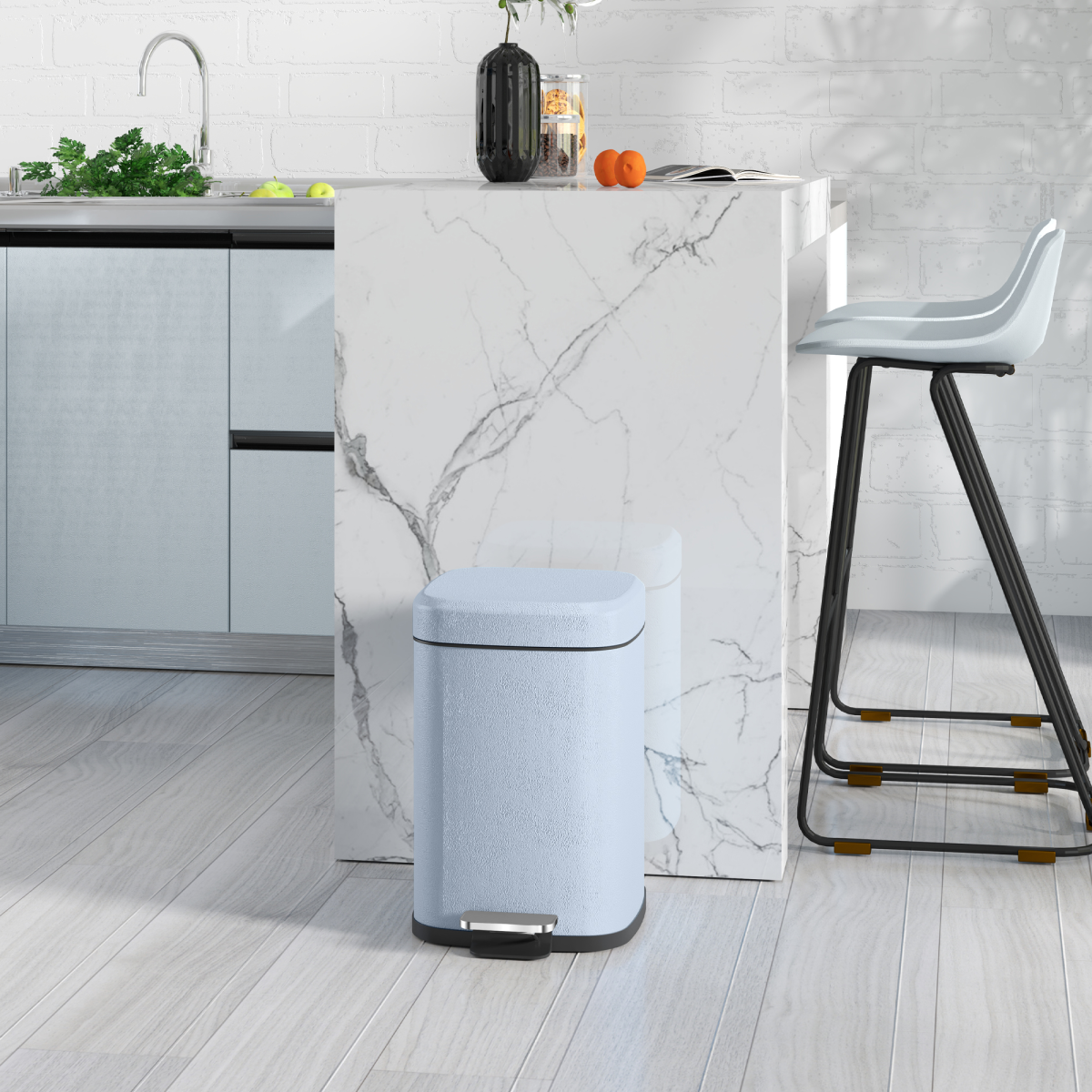 HOMCOM 12L Kitchen Pedal Bin, Metal Rubbish Bin with Soft-close Lid, Light Blue - from HOMCOM