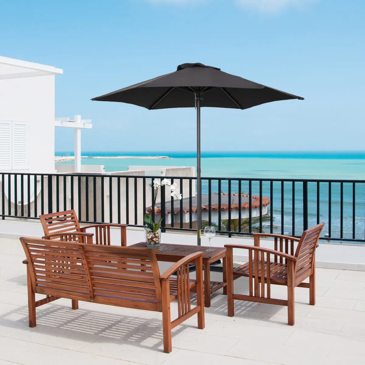 Outsunny 1.96m Parasol Patio Umbrella, Black - Parasol
