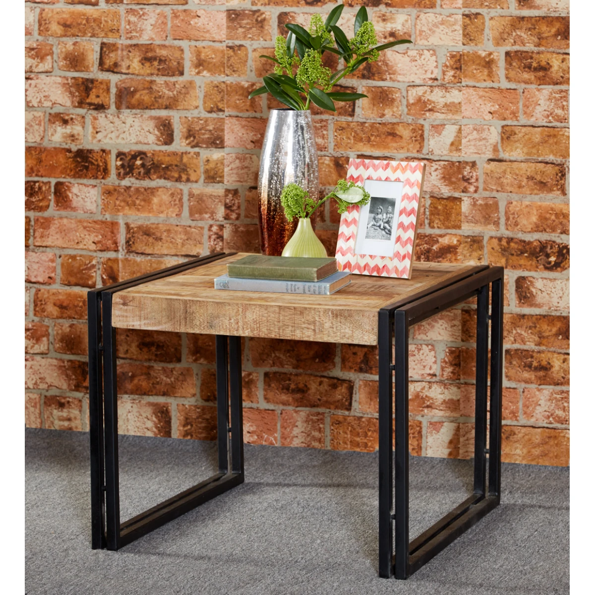Cosmo Coffee Table Tiny Mango Wood Reclaimed Metal by Indian Hub