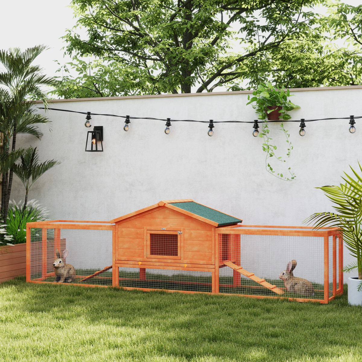PawHut Wooden Rabbit Hutch Guinea Pig Hutch, Orange, 309 x 70 x 87cm - from PawHut