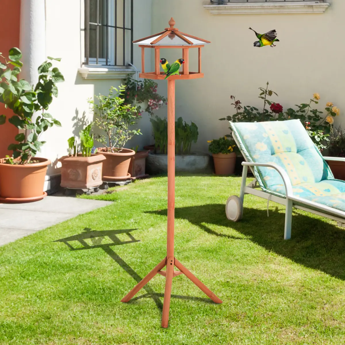 Pawhut Wooden Bird Table Free Standing Bird Feeder Parrot Stand for Garden, Patio - Bird Feeder