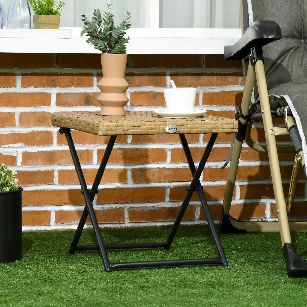 Outsunny Outsunny Folding Square Rattan Coffee Table, Steel Frame Bistro Garden Natural - Garden Table