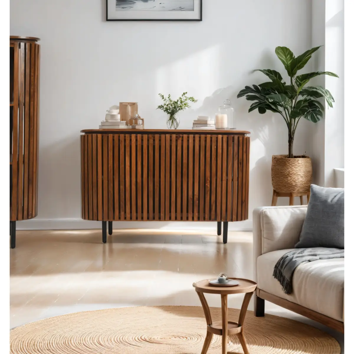 Indian Hub Slatted Mango Wood Large 2 Doors Sideboard - Sideboard