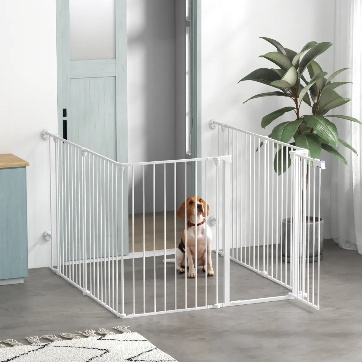 PawHut PawHut 2 in 1 Dog Pen, Safety Pet Gate, 6 Panels, for Medium Dogs, 90Hcm - White - Pet Gate
