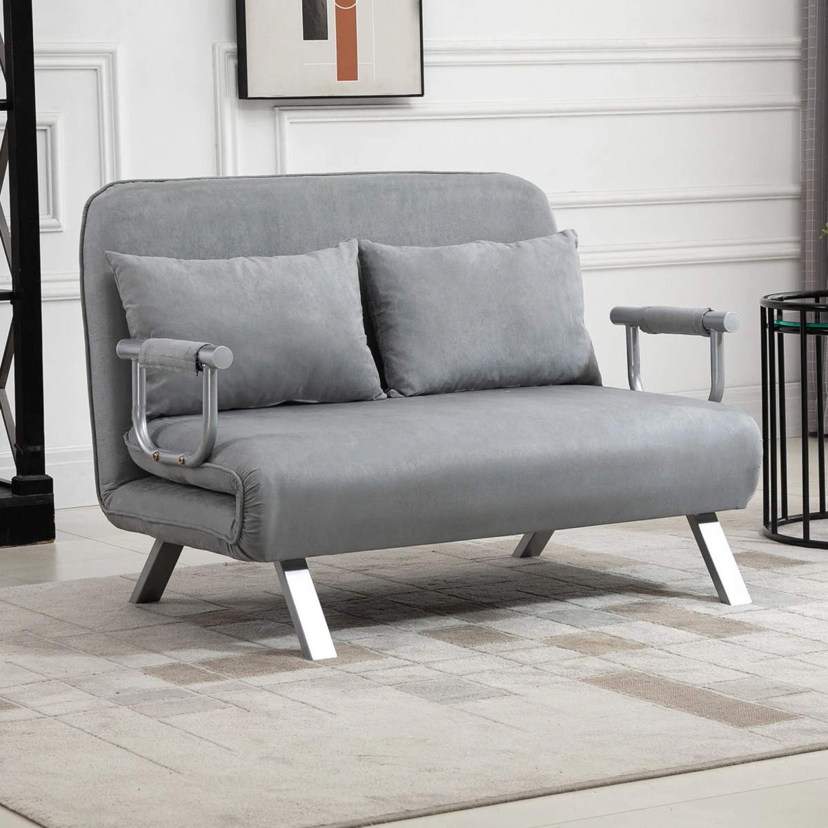 HOMCOM HOMCOM 2 Seater Sofa Bed Click Clack Light Grey Living Room - Sofa Bed
