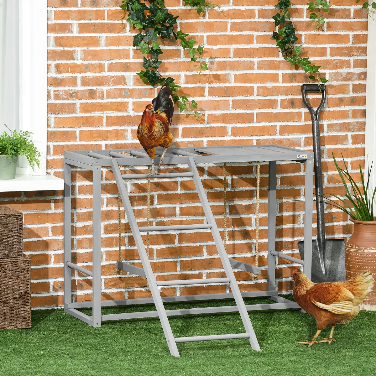 PawHut PawHut Chicken Activity Play Chicken Coop with Swing Set for 3-4 Birds, Grey - Chicken Coop