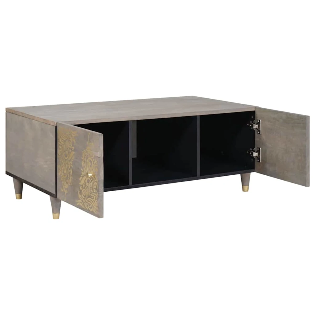 vidaXL Coffee Table 100x54x40 cm Solid Mango Wood with Gold Damask Panels for Modern Living Room by vidaXL