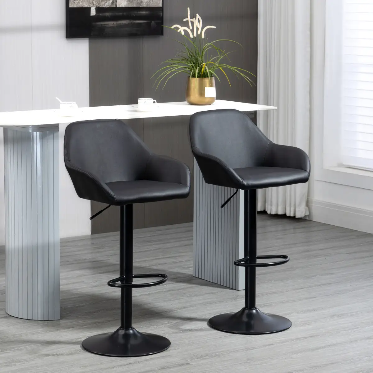 HOMCOM Set of 2, Swivel Barstools with Footrest and Backrest, PU Leather Black - Bar Stool