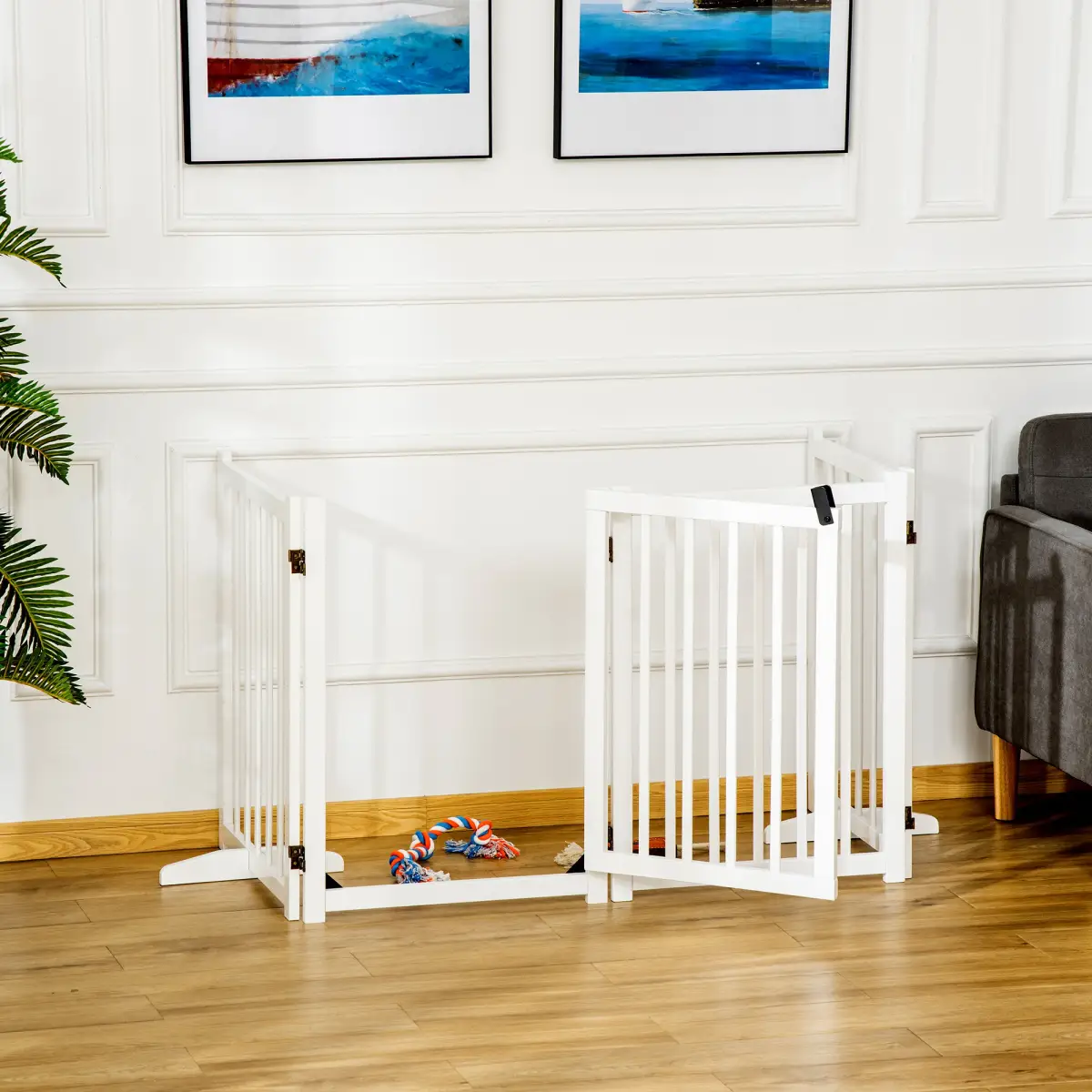 Unbranded Freestanding Pet Gate w/ 2 Support Feet for Doorways Stairs White Pawhut - Pet Gate