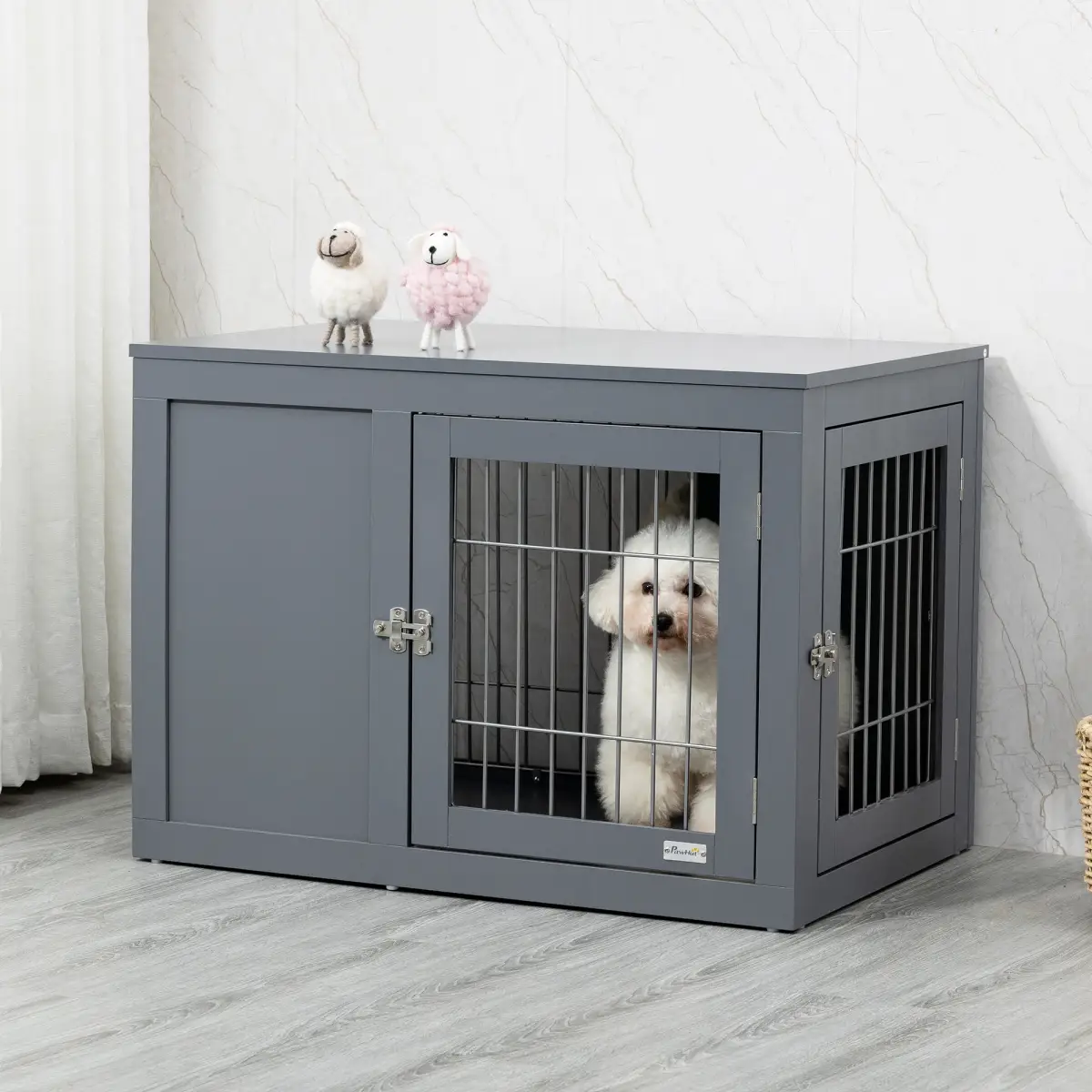 Unbranded Furniture-Style Dog Crate Two Lockable Doors, for Small & Medium Dogs Pawhut - Dog Crate