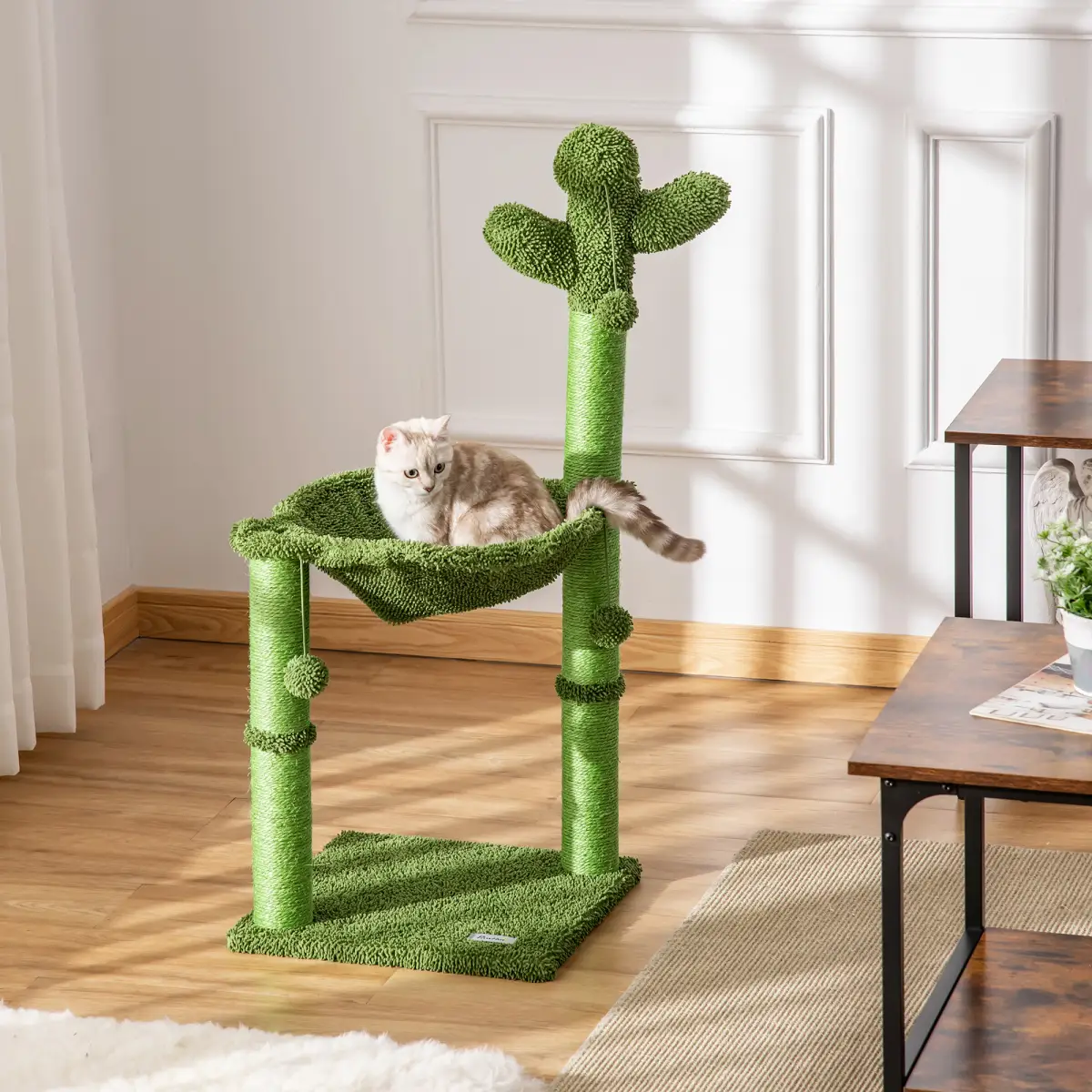 Pawhut Cactus Cat Tree for Indoor Cats w/ Scratching Post Hammock Bed Toy Ball - Green - Cat Tree