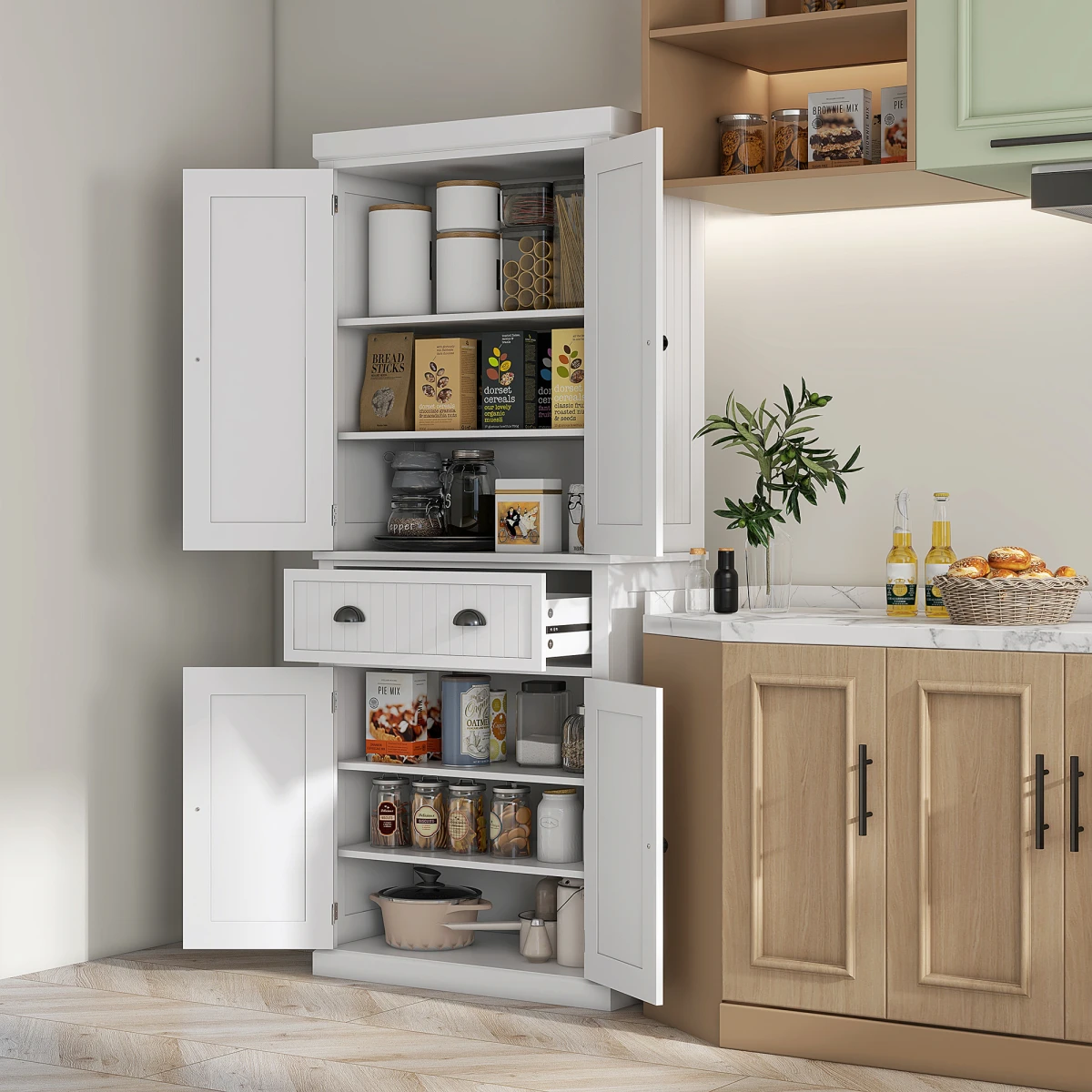 White Freestanding Cabinet 72x30 Drawers Kitchen by HOMCOM