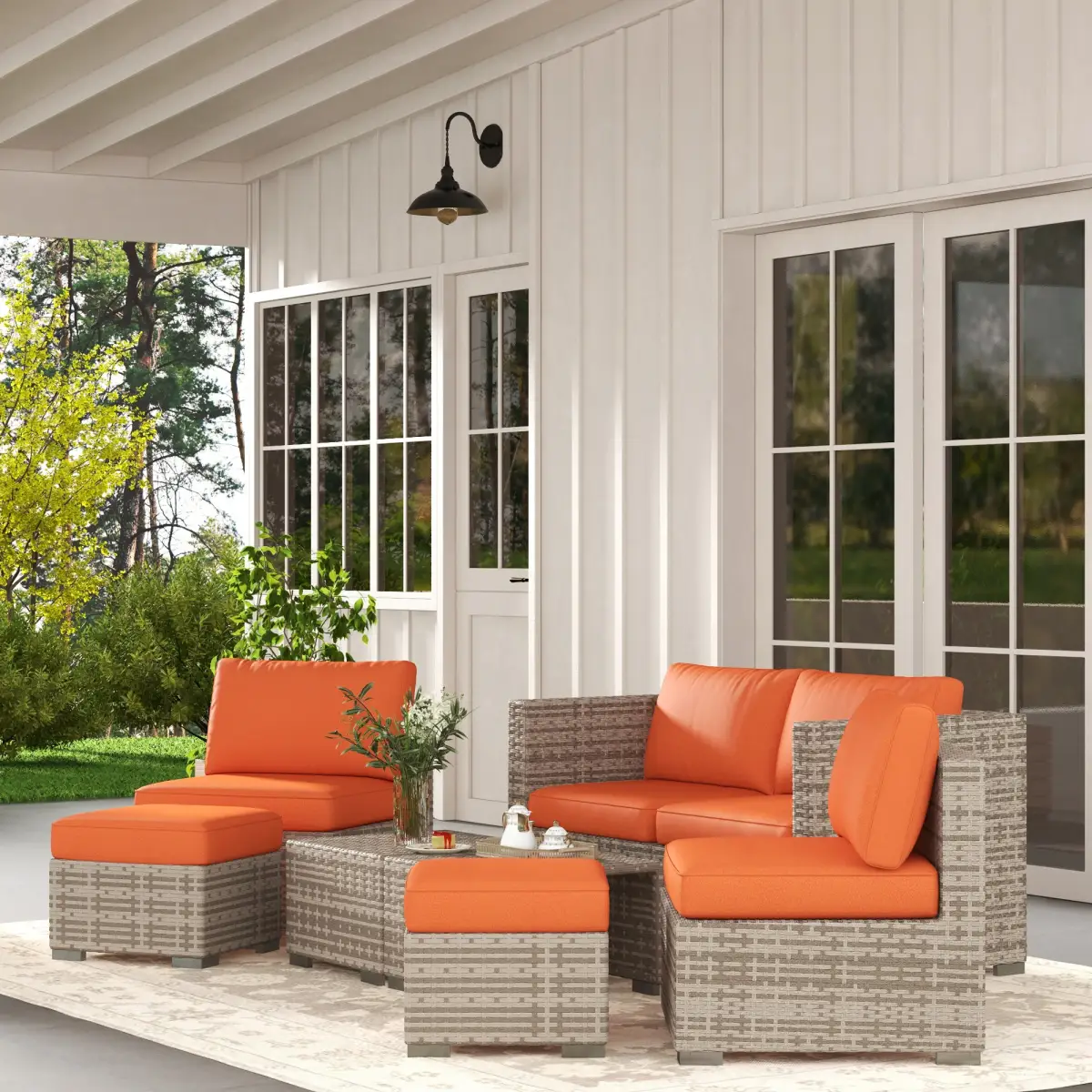 Outsunny Outsunny 8pc Outdoor Patio Furniture Set Weather Wicker Rattan Sofa Chair Orange - Garden Sofa Sets