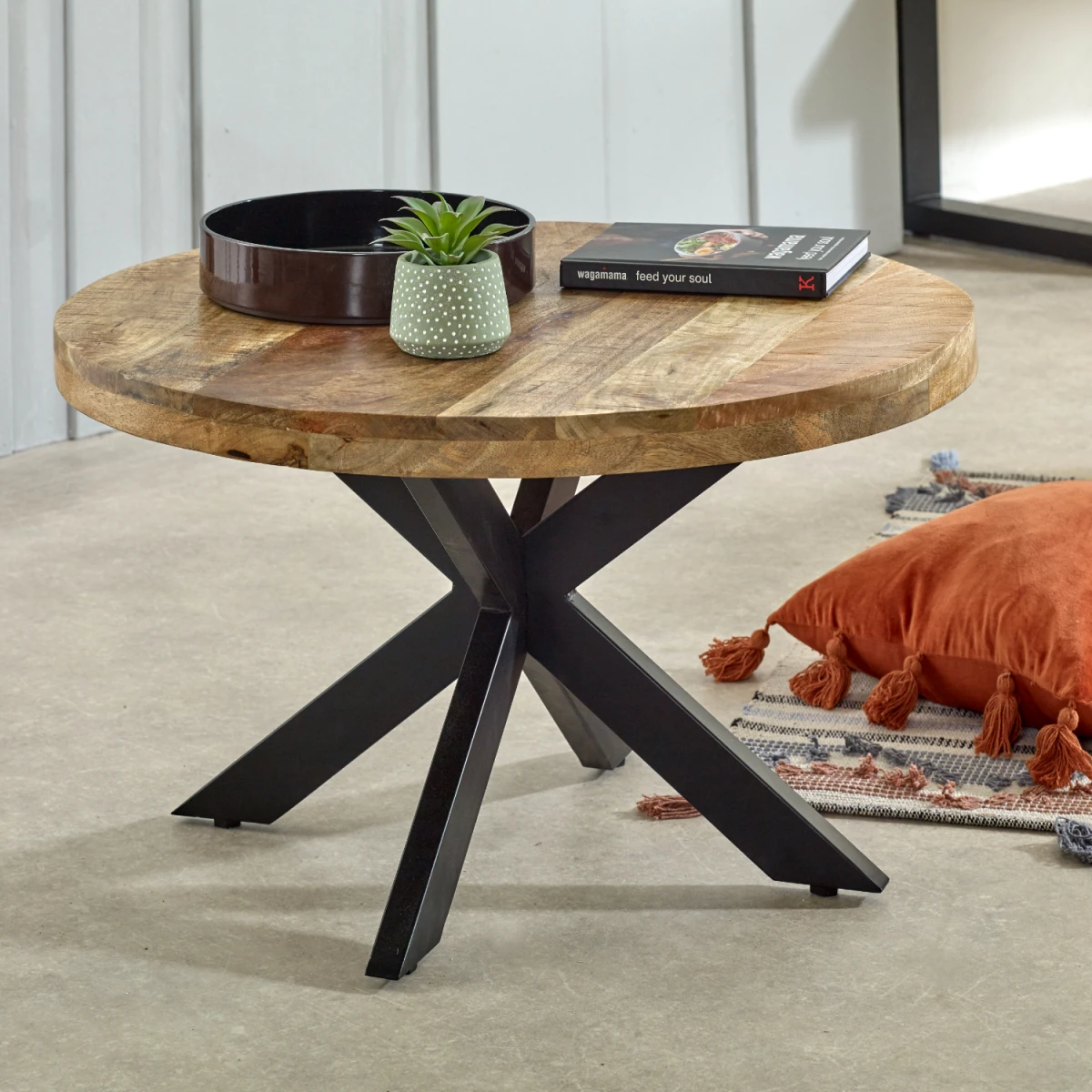 Indian Hub Surrey Mango Wood Coffee Table Metal Spider Legs - Coffee Table