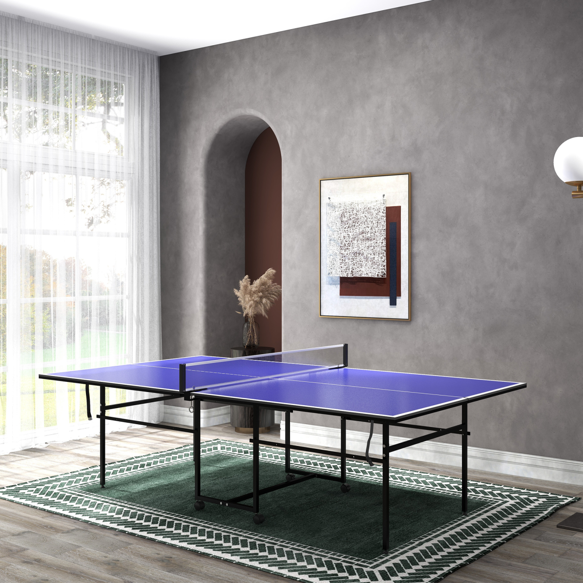 SPORTNOW 9FT Folding Table Tennis Table w/ 4 Wheels, for Indoors, Blue - from SPORTNOW