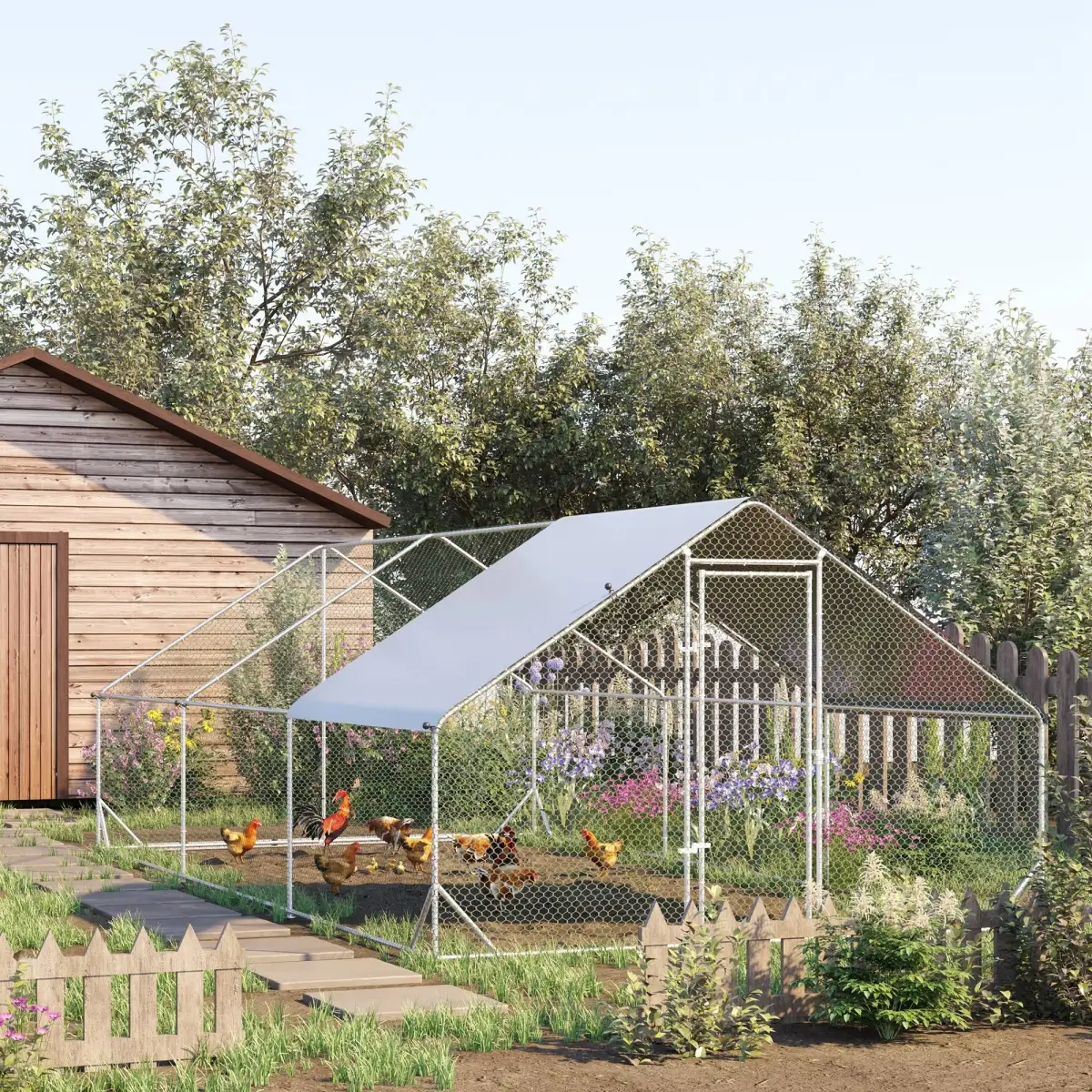PawHut PawHut Walk In Chicken Run Large Galvanised Chicken Coop with Cover 6 x 3 x 2m - Chicken Coop