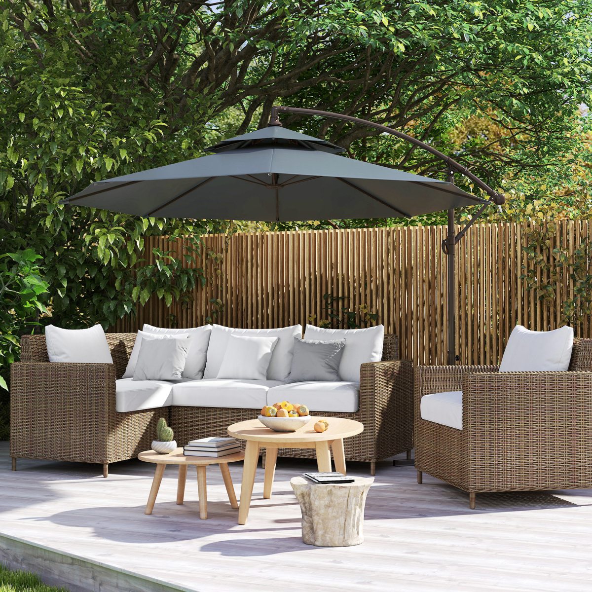 Outsunny 2.7m Garden Banana Parasol Cantilever Umbrella Handle, Dark Grey - Parasol
