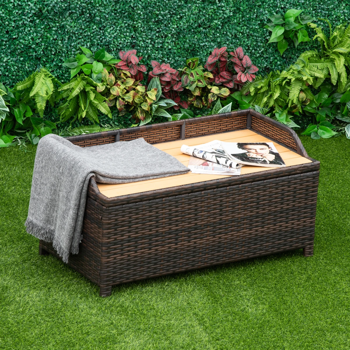Premium Rattan Chest 102x51x51 Waterproof Garden by Outsunny