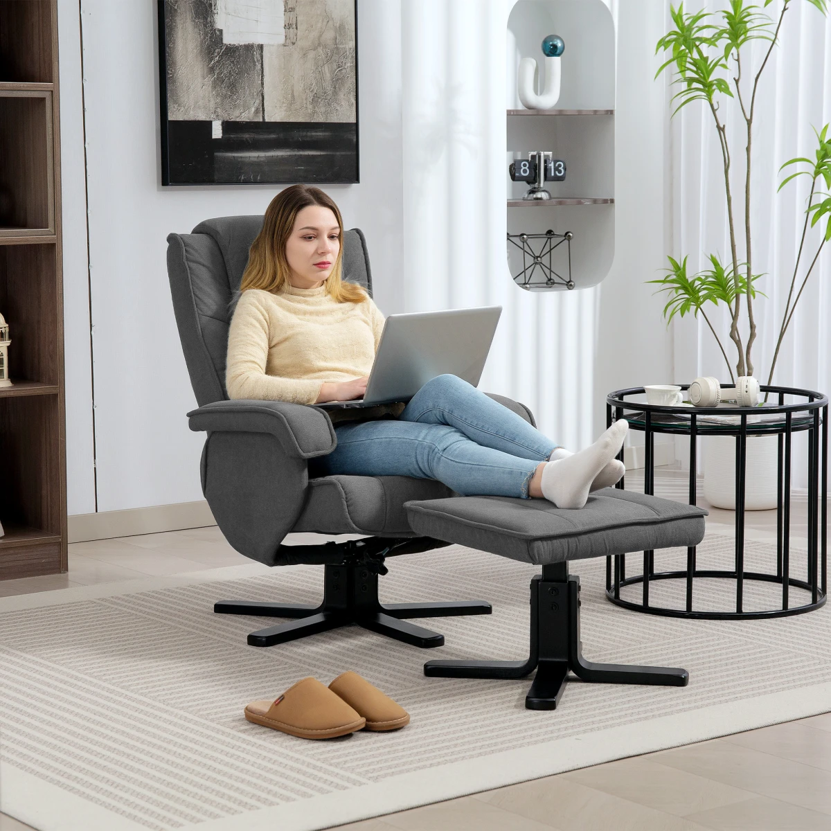 HOMCOM Velvet Recliner Medium Footstool 135 Degree Home by HOMCOM