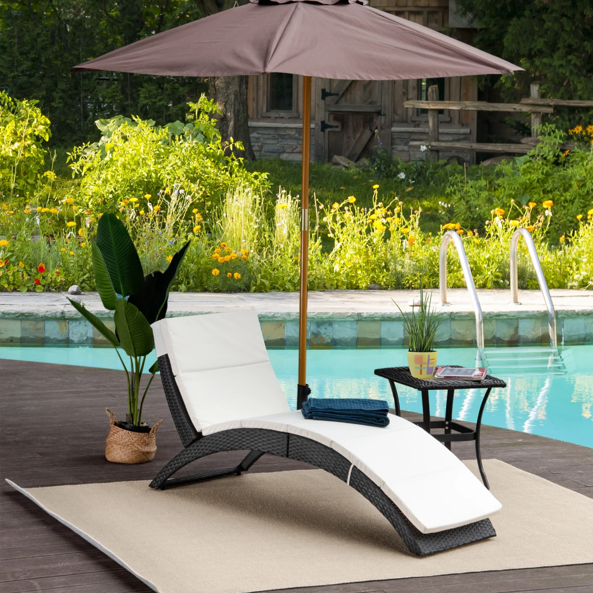 Premium Rattan Sun Lounger Large Ergonomic Cushion Outdoor - Sun Lounger