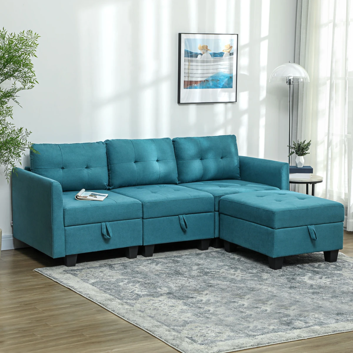 HOMCOM L Shaped Modular Sofa With Storage Light Blue - Sofa