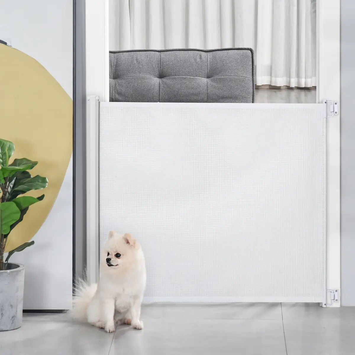 PawHut PawHut Retractable Pet Safety Gate, Folding Stair Barrier, Guard Door - White - Pet Gate