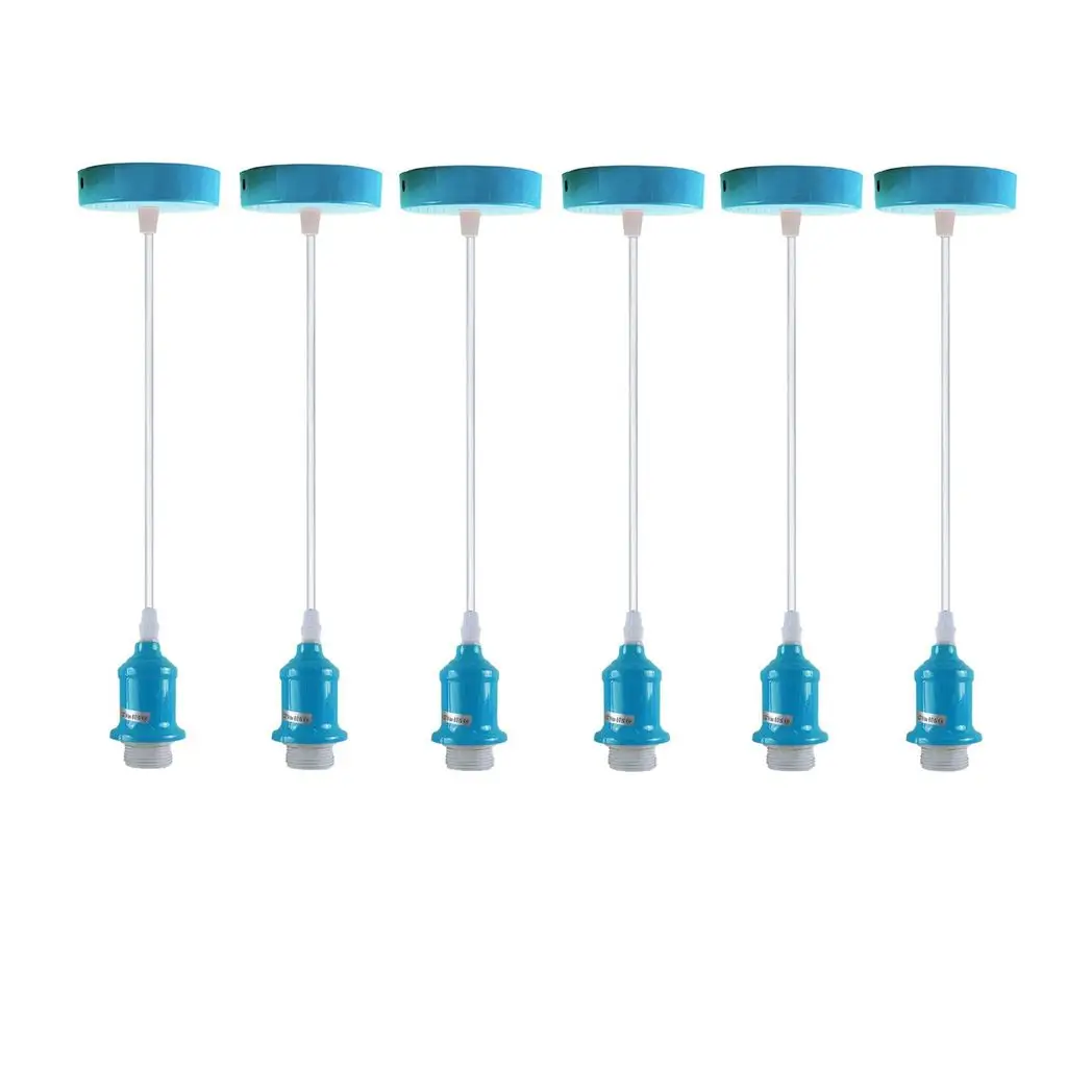 LEDSONE 6 Pack Industrial Pendant Light Fitting, Lampshade Addable E27 Lamp Blue Holder Fitting Set With PVC Cable - Pendant Lights