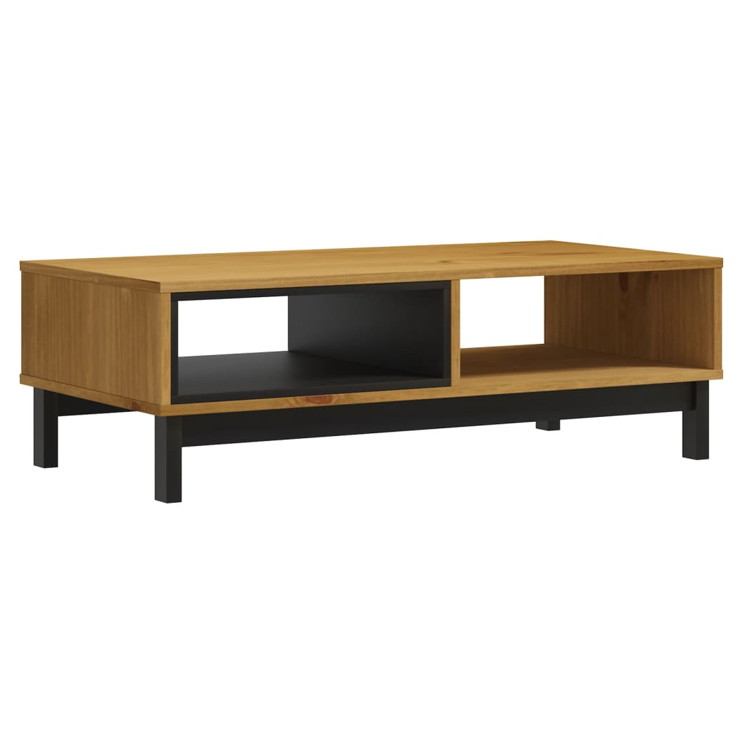 vidaXL vidaXL Coffee Table 100x50x32.5 cm Solid Pine Wood Two Tier Open Storage Black Legs Living Room - Coffee Table