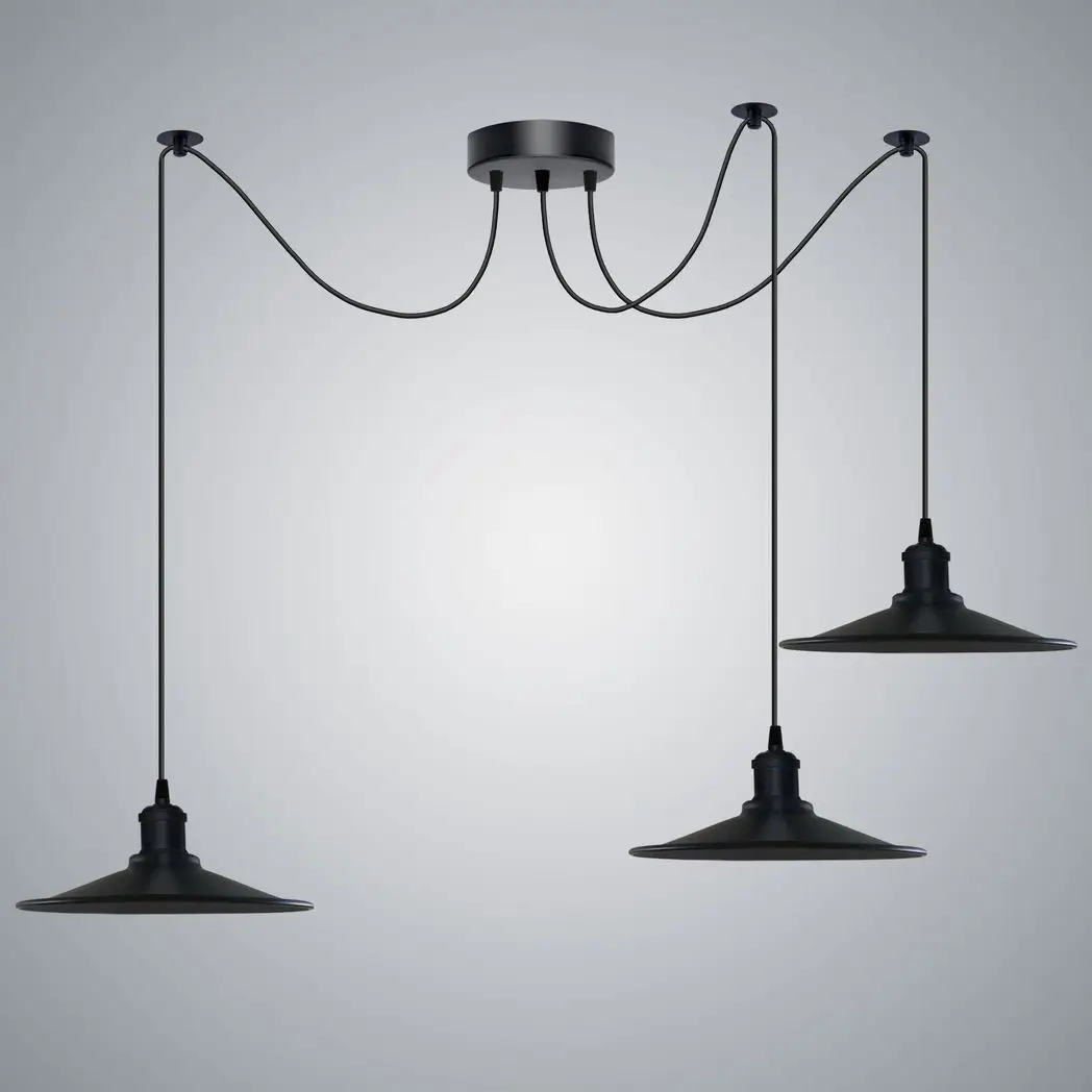 Un-branded Black Vintage 3 Head Cone shaped shade Ceiling Pendant Light Fitting with Adjustable Cord Hanging Light Fixture - Pendant Lights