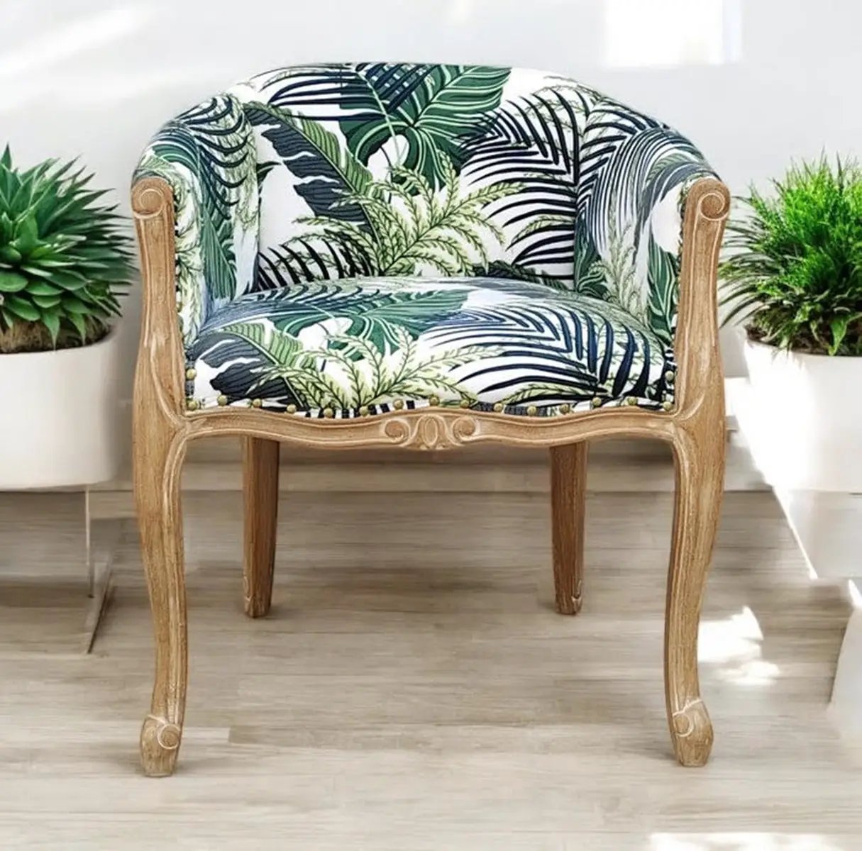 MSL NATURAL FR PALM LEAF FABRIC LOUIS CHAIR -