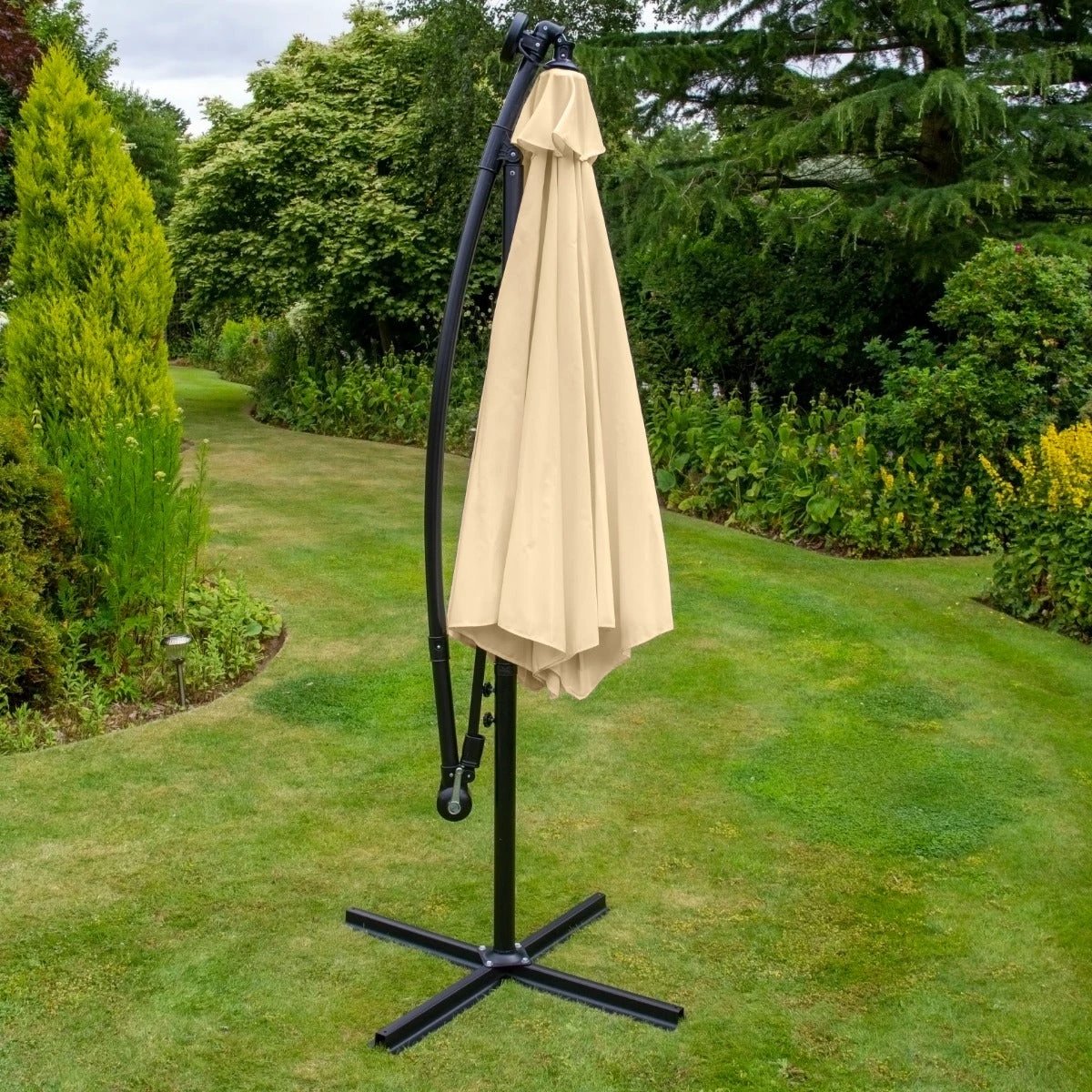 Premium LED Cantilever Parasol 3M Beige UV Protected Outdoor Garden Sun Shade Solution by Monster Shop