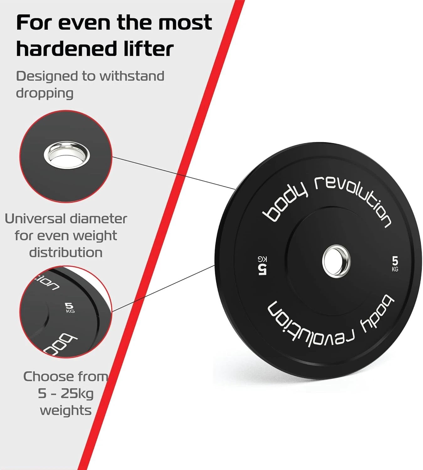 Body Revolution 2 x 5Kg Black Olympic Bumper Plates by Monster Shop