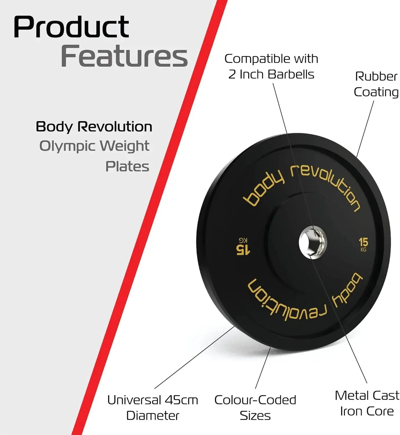Monster Shop Body Revolution 2 x 15kg Black Olympic Bumper Plates -
