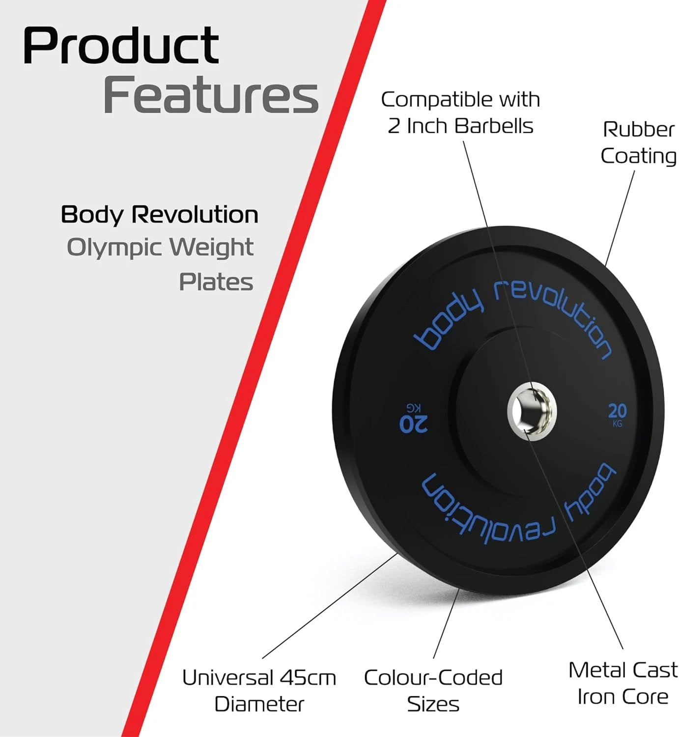 Monster Shop Body Revolution 2 x 20kg Black Olympic Bumper Plates -