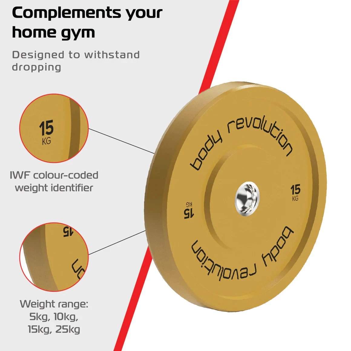 Body Revolution 2 x 15Kg Yellow Olympic Bumper Plates by Monster Shop