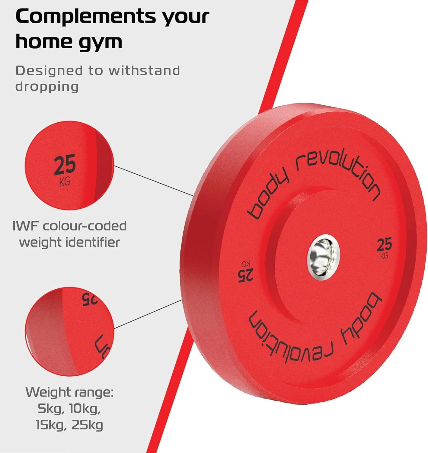 Body Revolution 2 x 25Kg Red Olympic Bumper Plates by Monster Shop