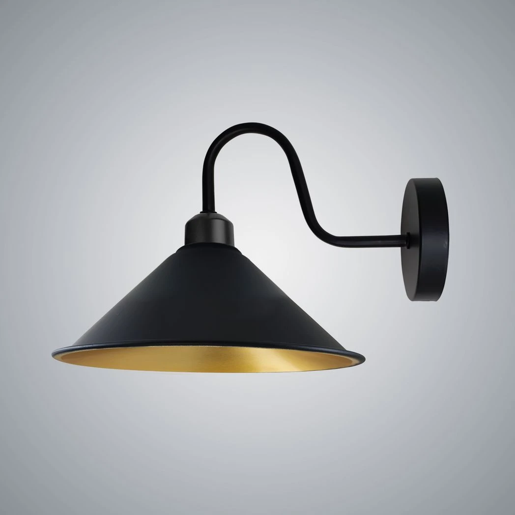 Un-branded Black Wall Light Medium Cone Shade E27 Swan Neck Home - Wall Lights