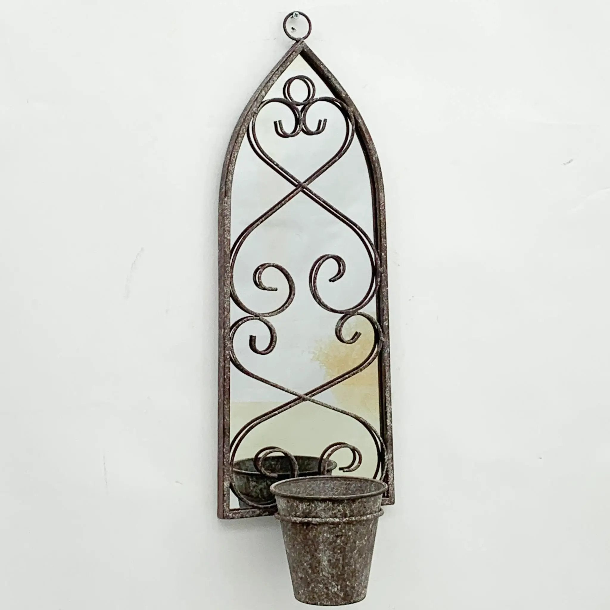 MSL 64cm RUSTY WALL MIRROR WITH SINGLE PLANTER - Planters