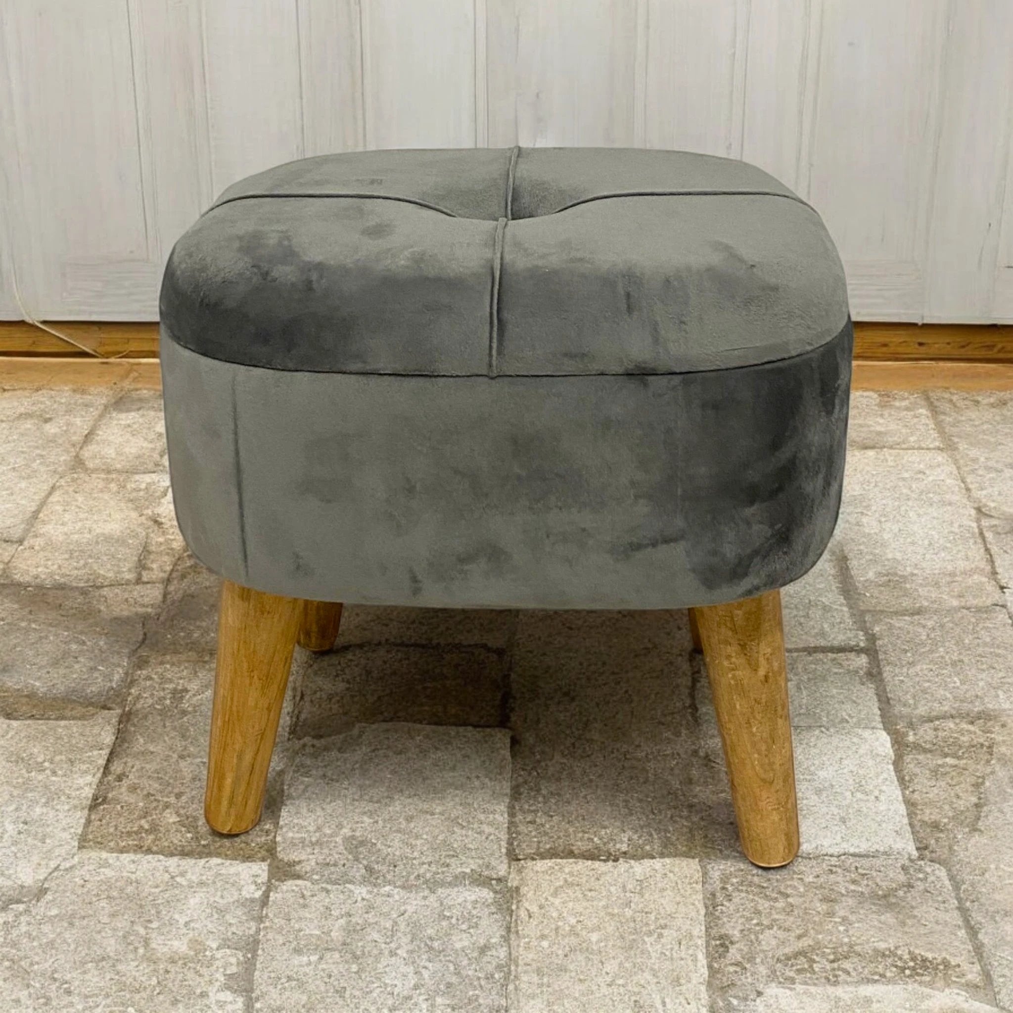MSL Premium Velvet Ottoman 18in Square Soft Gray Upholstery For Living Room Comfort And Lounge Style - Footstool