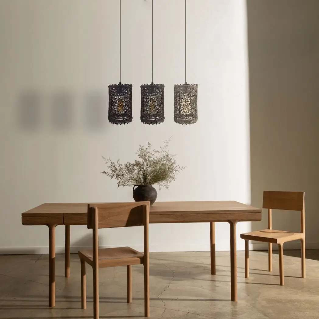 LEDSONE 3 Head Rectangle Base Natural Wicker Rattan Ceiling Pendant Light Shade - Pendant Lights