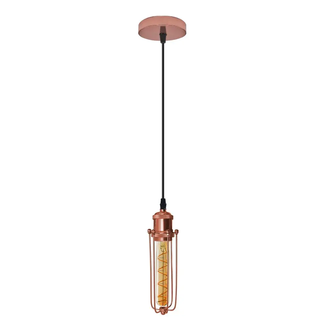 LEDSONE Single Rose Gold Ceiling E27 Pendant Light with Wire Cage, Industrial Vintage Hanging Lamp Fixture - Pendant Lights
