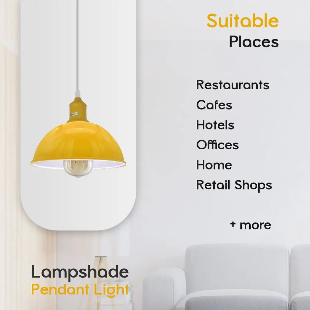 Un-branded 2Pack Dome Shaped Yellow Loft Style Sturdy Metal Lamp Shade Pendant Lights 21cm Bottom Spray Painted Finish Inner White - Pendant Lights