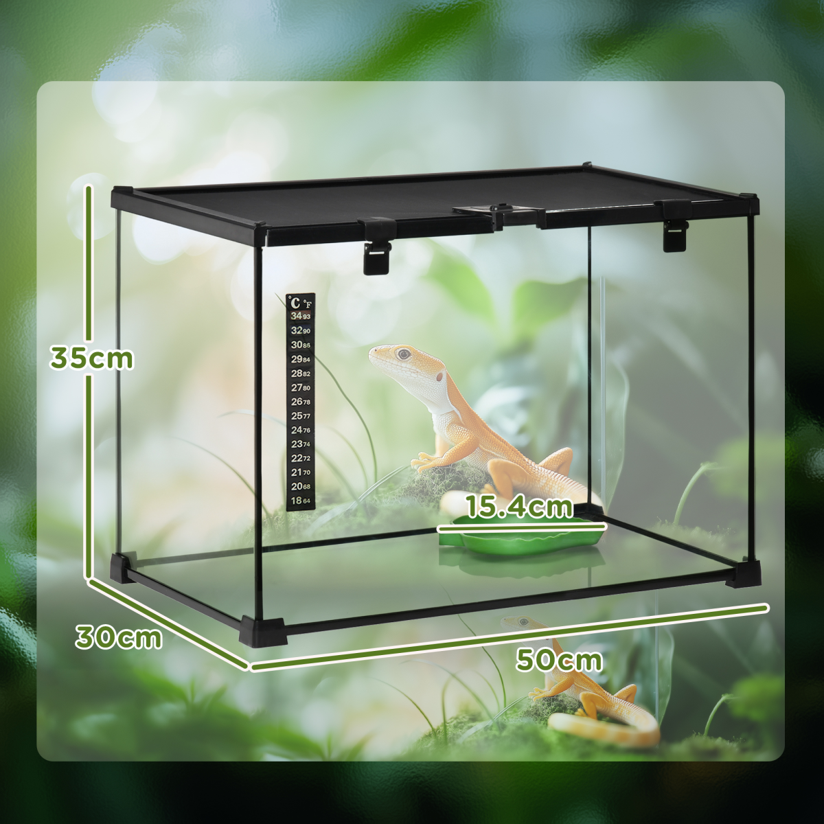 50 x 30 x 35 cm Reptile Terrarium for Lizards, Horned Frogs, Snakes, Black - from Pawhut