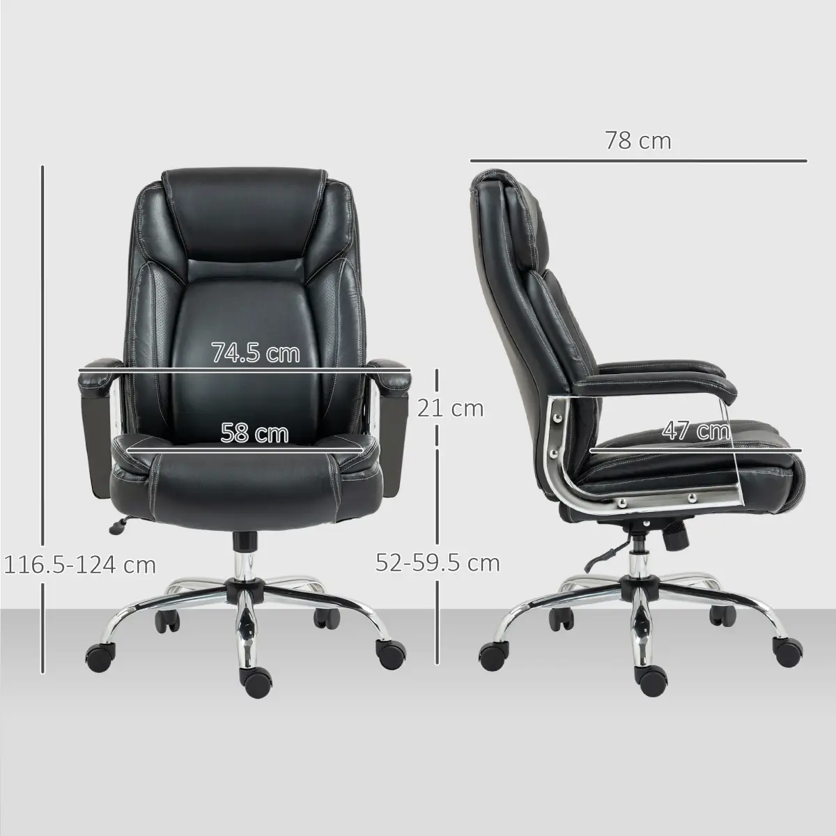 HOMCOM HOMCOM Faux Leather Desk Chair with Adjustable Height, 227kg 500LBS, Black - Office Chair