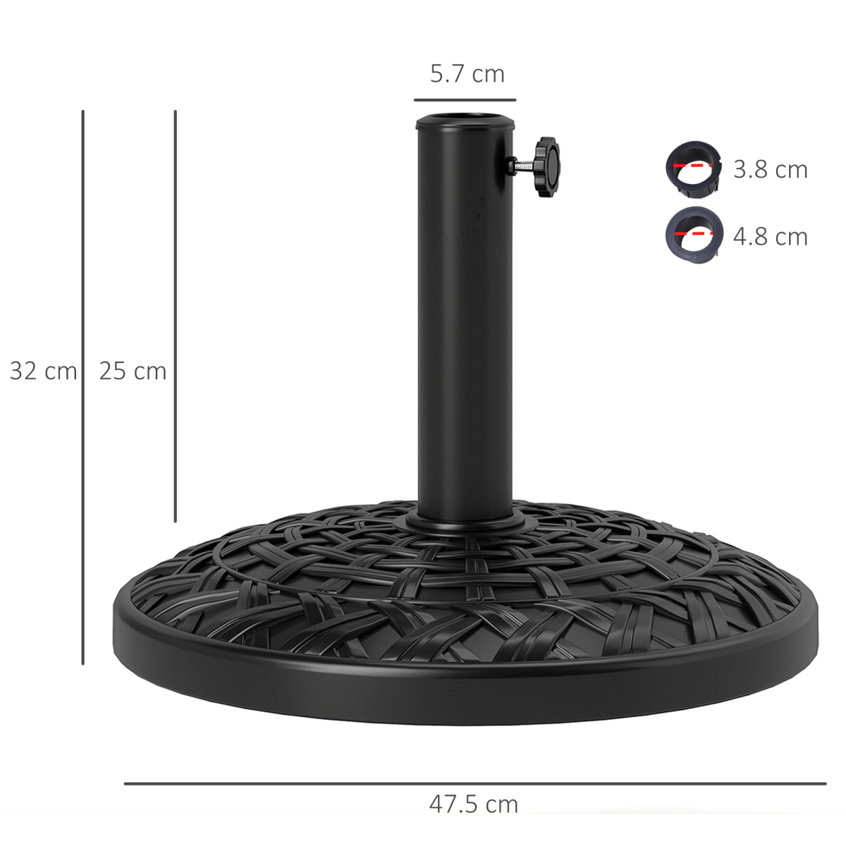 Outsunny Outsunny 12kg Garden Parasol Base, Round Resin Garden Umbrella Base, Black - Parasol