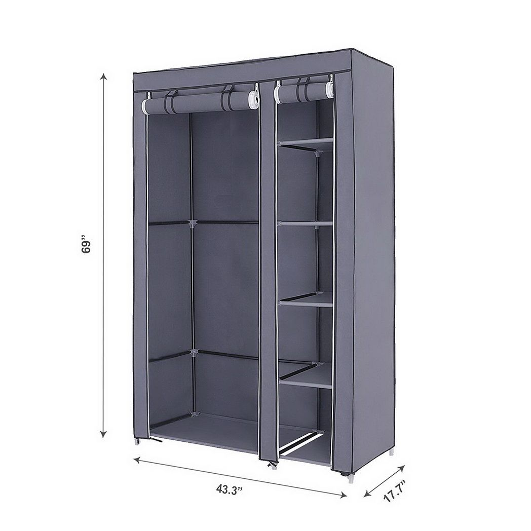 N/A 67" Portable Clothes Closet Wardrobe with Non-woven Fabric and Hanging Rod Quick and Easy to Assemble Gray -