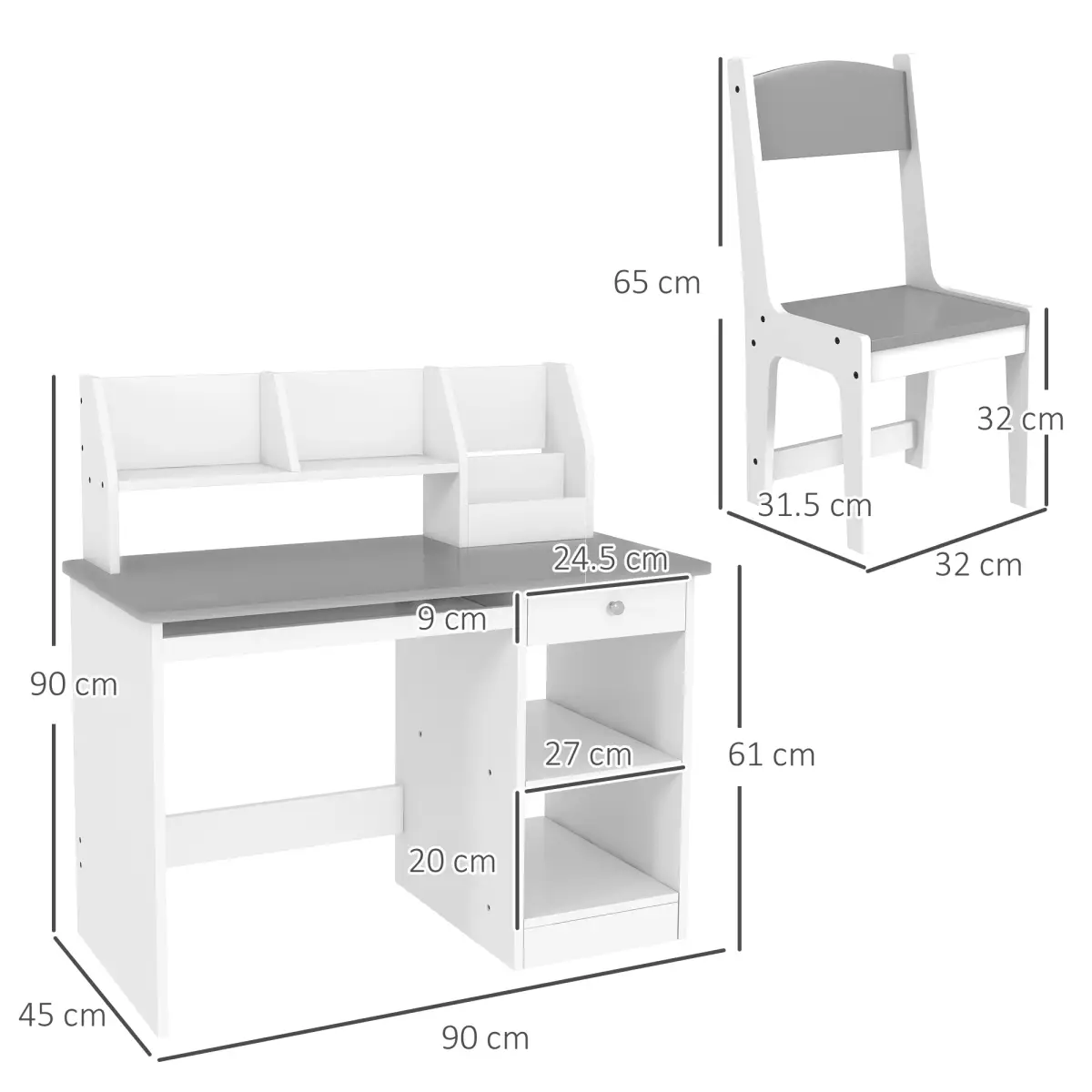 ZONEKIZ ZONEKIZ Kids Desk and Chair Set with Storage for 5-8 Years, Grey - Desk