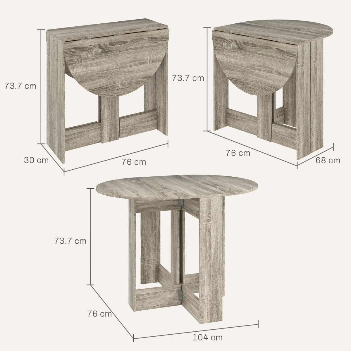 HOMCOM Folding Round Dining Table 90 cm Drop Leaf Kitchen -
