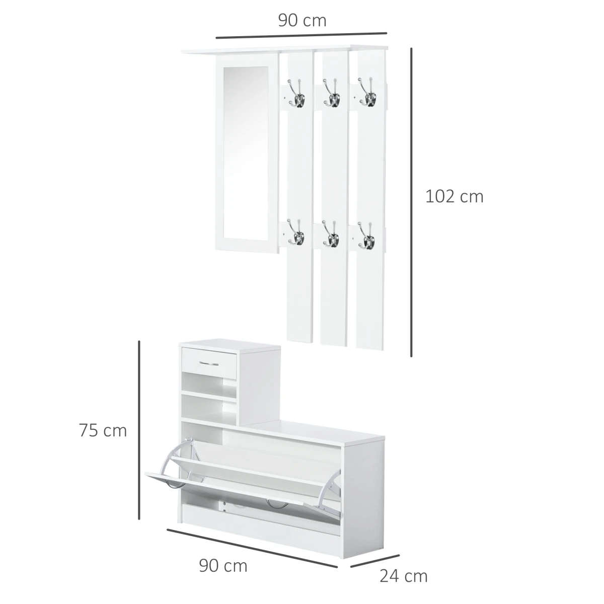 Premium Entryway 90W x 116H Mirror Hooks Home by HOMCOM